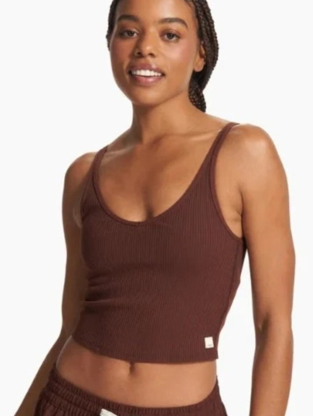 Vuori Rib Crop Tank Marsala Brown Crisscross Back Estimated S